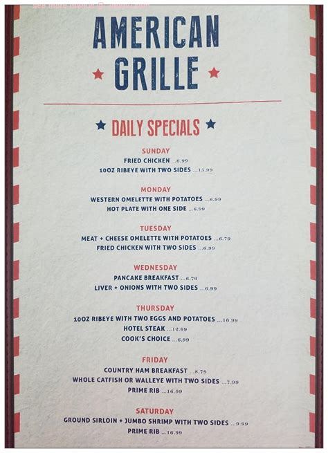 Menu at American Grille restaurant, Canton, 525 S 5th Ave