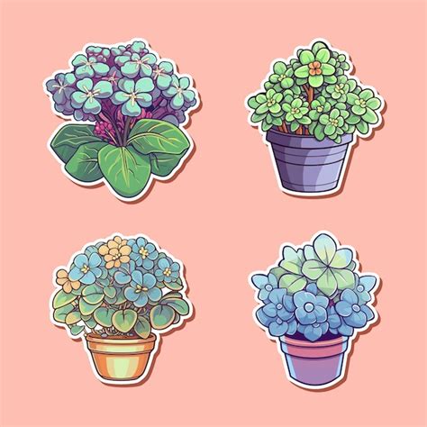 Premium Vector | Euphorbia sticker cool colors kawaii clip art illustration
