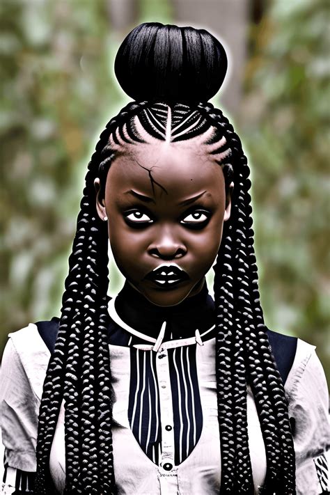 African Wednesday Addams Wearing Two Braids · Creative Fabrica