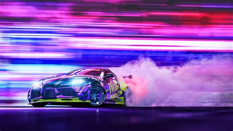 Sportscar, drift, neon, smoke, speed, HD wallpaper | Peakpx