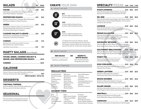 Menu at Dewey's Pizza pizzeria, Dublin, Perimeter Dr