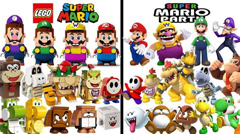 LEGO Mario VS Super Mario party Character comparison Mario, Luigi, Wario, Waluigi, Donkeykong ...