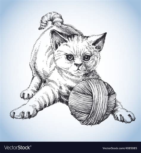 A cute cat playing with ball of wool Royalty Free Vector