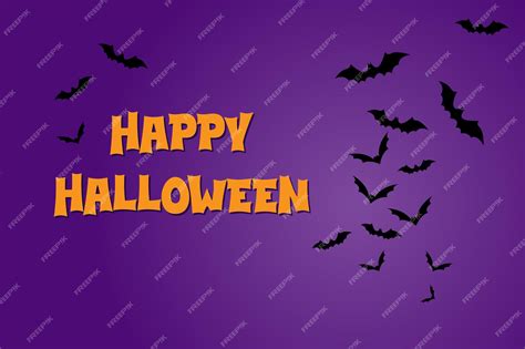 Premium Vector | Happy halloween lettering with flying bats on purple background vector illustration