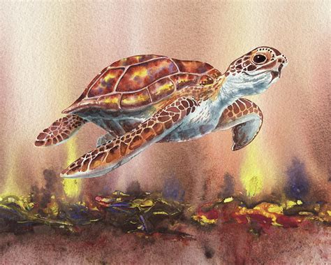 Giant Turtle Under The Sea Watercolor Painting by Irina Sztukowski | Pixels