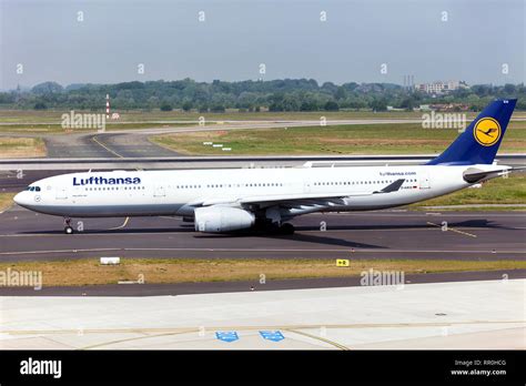 Passenger aircraft Airbus A330-300 Lufthansa German airlines before takeoff on a runway of an ...