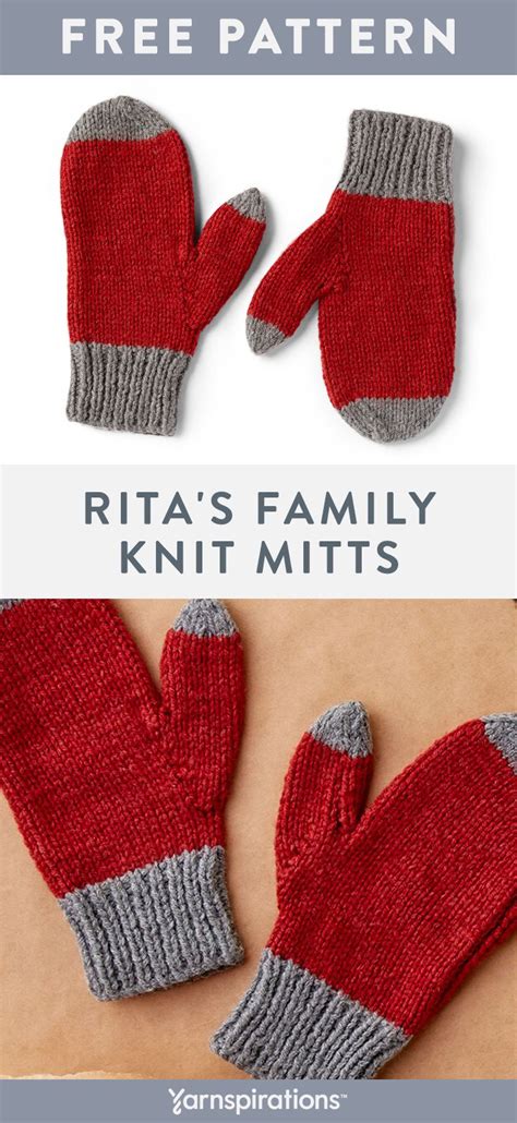 Free knit pattern using Red Heart Super Saver yarn. Free Rita’s Family Knit Mitts pattern. T ...