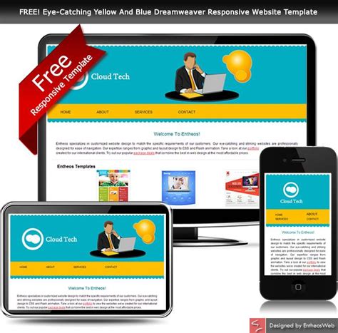 FREE! Eye-Catching Yellow And Blue Dreamweaver Responsive Website Template Spa Website, Dental ...