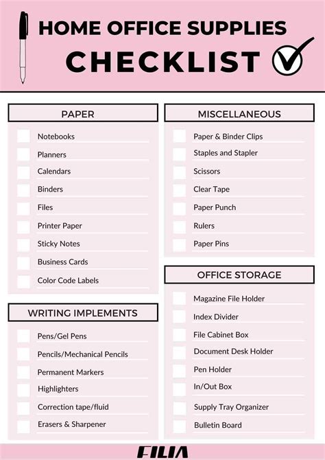 Office Supply Checklist Printable