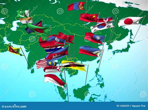 Asia Flags On Map (Southeast View) Royalty Free Stock Images - Image ...