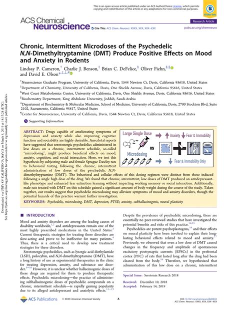 (PDF) Chronic, Intermittent Microdoses of the Psychedelic N , N -Dimethyltryptamine (DMT ...