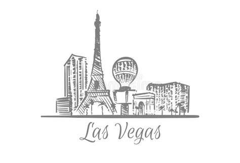 Las Vegas Cityscape Sketch Hand Drawn Vector Illustration Stock Vector - Illustration of tourism ...