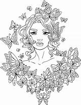 Coloring Pages Adult Artsy Line Colouring Butterfly Girl Adults Butterflies Mandala Books Beautiful Choose Board Fairy Printable Stress Relief Kids sketch template