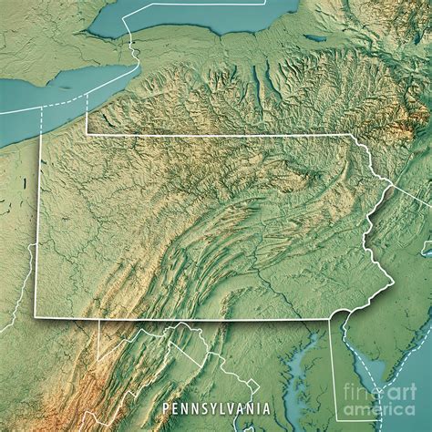 Pennsylvania State USA 3D Render Topographic Map Border Digital Art by ...