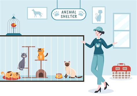 Animal Shelter Cartoon Illustration with Pets Sitting in Cages and ...