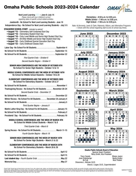 Omaha Public Schools Calendar Holidays 2024 PDF