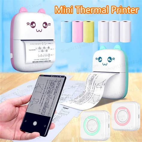 Meow/Square Shape Mini Printer Portable Label Thermal Printers Stickers Paper 200dpi 57mm ...