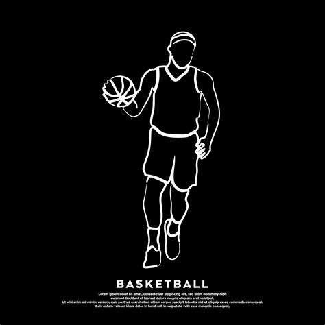 Vector white line art of professional basketball player isolated on black background 13991239 ...