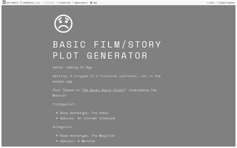 basic film/story plot generator