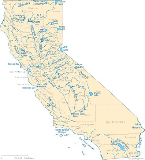 Map of California Lakes, Streams and Rivers