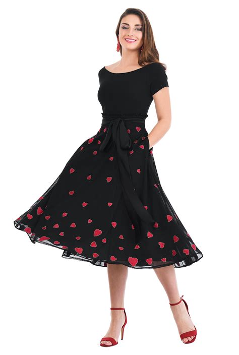 Shop Heart embellished mixed media dress | eShakti