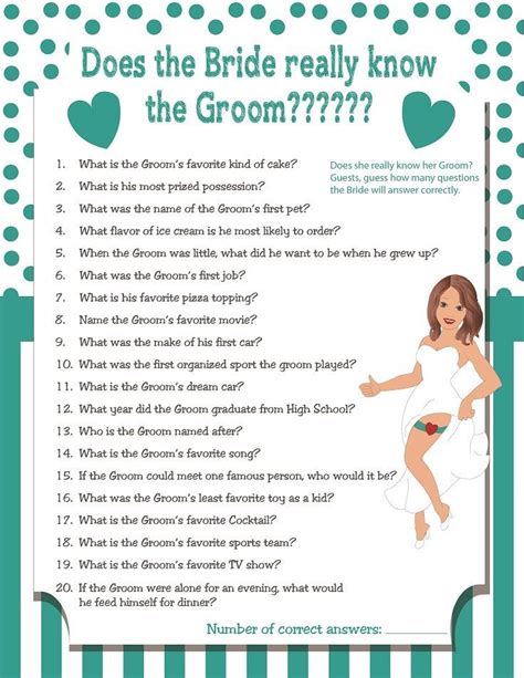 Fun bridal shower game. Give the bride funny consequences for each wrong answer and watch ev ...