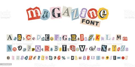 Magazine Collage Vector Alphabet In Trendy Style Color Letters Numbers And Punctuation Marks Cut ...