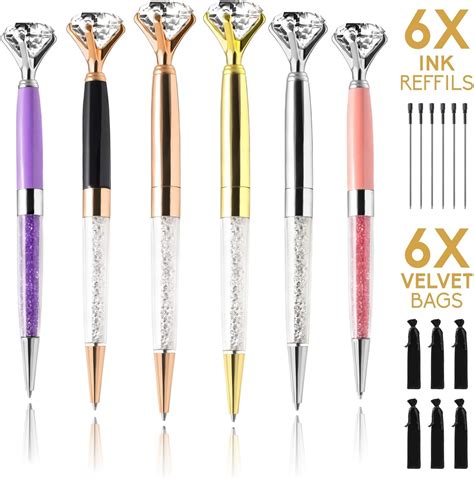 Set of Six Fancy Crystal Diamond Ballpoint Pens