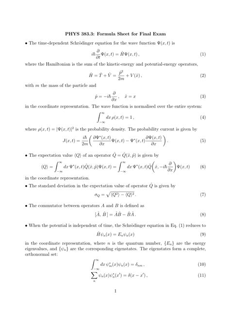 Quantum Physics Formulas