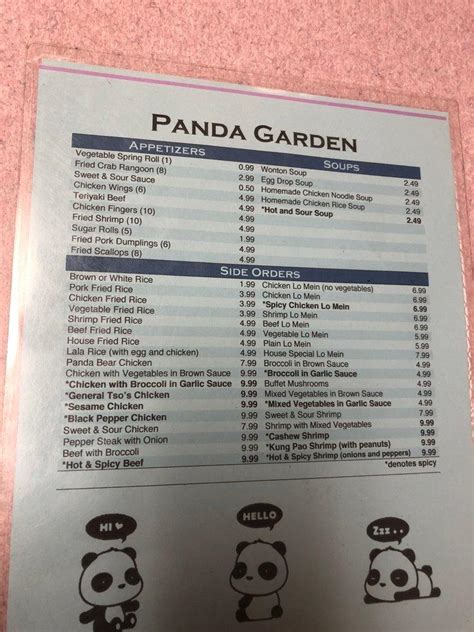 Menu at Panda Garden restaurant, Harlan