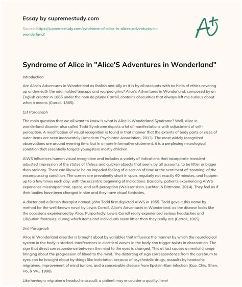 Syndrome of Alice in "Alice'S Adventures in Wonderland" - Free Essay ...