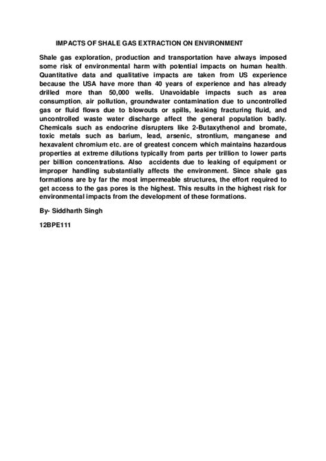 (DOC) IMPACTS OF SHALE GAS EXTRACTION ON ENVIRONMENT | Siddharth Singh ...