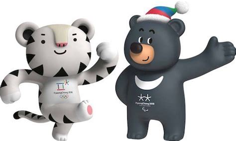 Soohorang (left), the mascot of the 2018 Winter Olympics, and Bandabi (right), the mascot of the ...