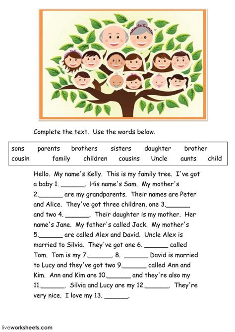 The family online exercise. You can do the exercises online or download the worksheet as ...