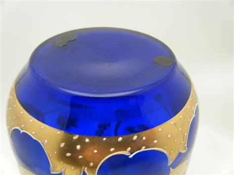 Harrach or Josephinenhutte? Art Nouveau Jugendstil Blue Cobalt Glass Vase Gilded Lily ...