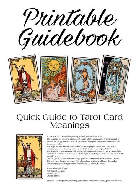 Printable Tarot Cards and Guidebook