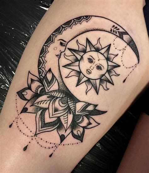 ornamental sun & moon tattoo © tattoo artist Bethany Whitehead 💖☀️🌙 💖 ☀️🌙 💖 | Sun tattoos, Moon ...