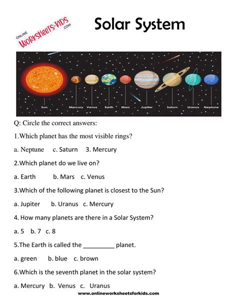 The Planets In Solar System Worksheets