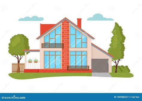 Modern House Vector Illustrations, Cartoon Flat Home Apartment, Facade Exterior of Residential ...