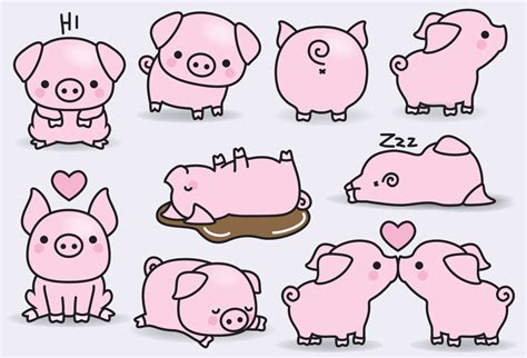 Premie Vector Clipart-kawaii varkens-cute varkens clipart | Etsy