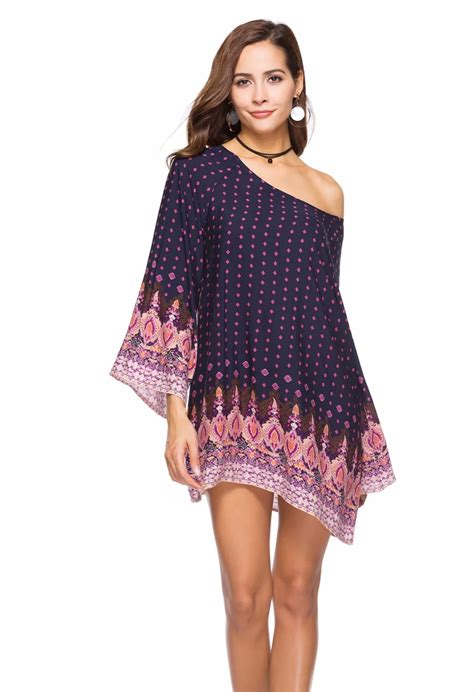 Tribal Boho Dress Summer Women Dress Casual Slash Neck Plus Size Dresses Vintage Hippie Bohemian ...