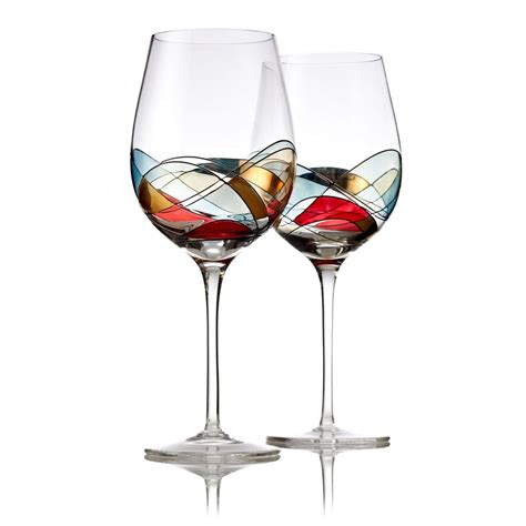 Red Wine Glasses Set of 2, Unique Hand Painted Wine Glasses, Drinkware Essentials, 11"H , 28oz ...