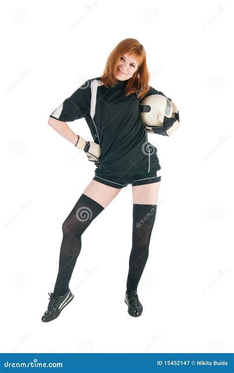 Girl Wearing Football Outfit With Ball Stock Image - Image of player ...