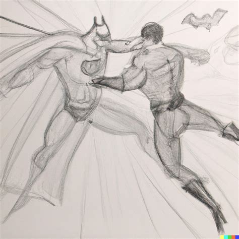 DALL·E 2 - Pencil drawing of Superman and Batman fighting - AI Demos