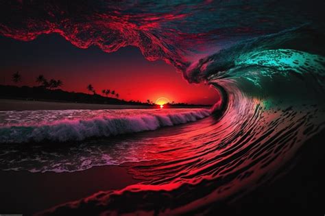 Premium AI Image | Ocean waves in dark sunset