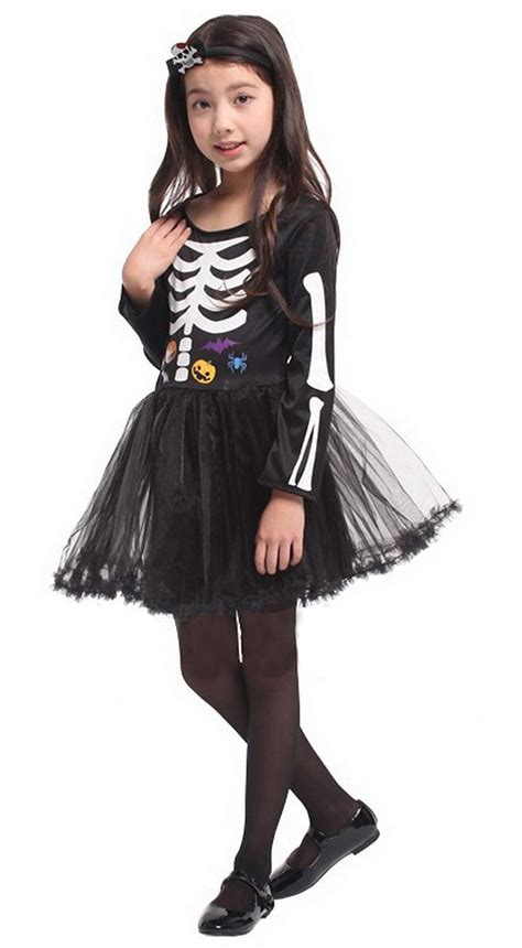 Brcus Little Girls Skeleton Bones Halloween Costumes Role Play Cosplay Dress Mediumfor Height ...