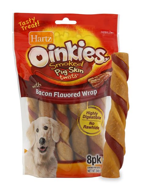 Hartz Oinkies Rawhide-Free Bacon Wrapped Smoked Pig Skin Twists Dog ...