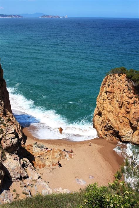 Aerial View of La Roca Roja Beach in La Costa Brava Region. Stock Photo ...