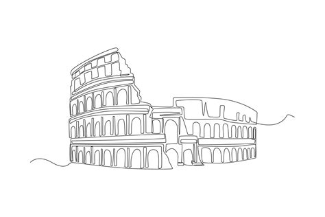 Continuous one line drawing Colosseum amphitheater in Rome, Italy. Landmark concept. Single line ...