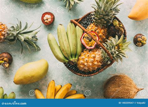 Ripe Tropical Fruits in a Basket Stock Image - Image of organic, border: 140259547